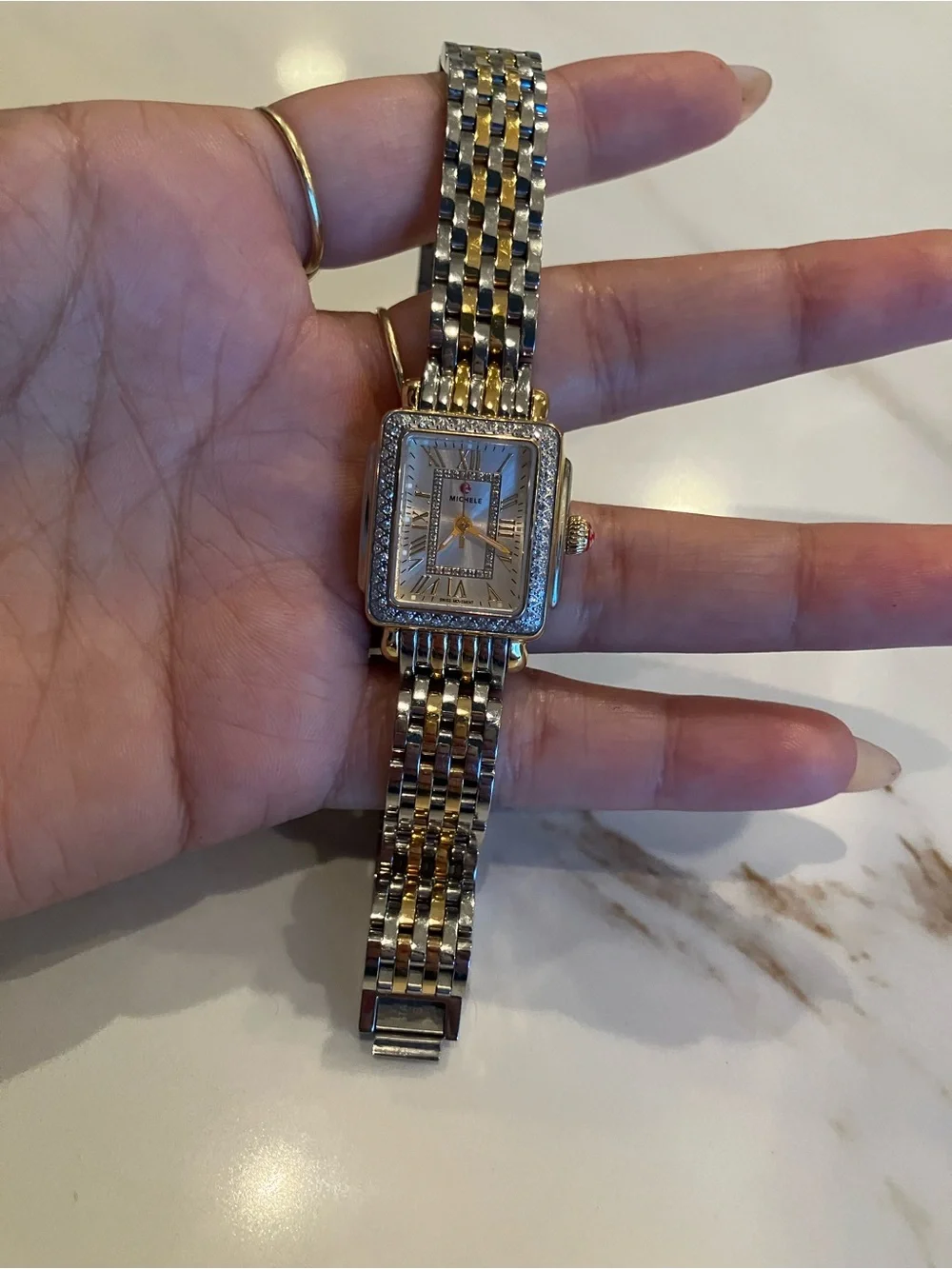 Michele Deco Mini Two-Tone 18k Gold Diamond Watch double strap Like New